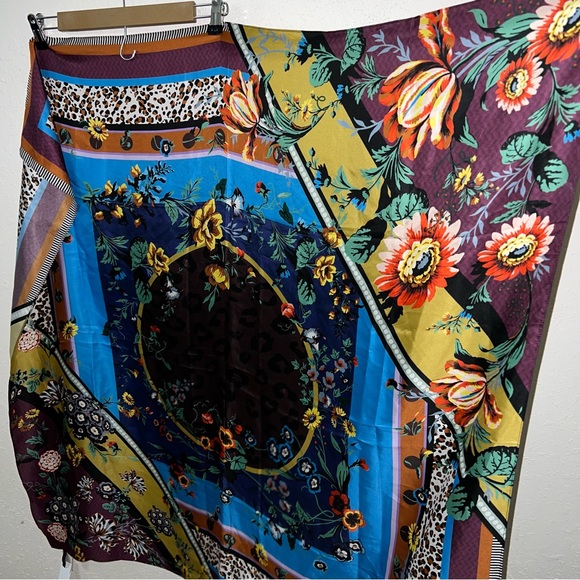 Ann Taylor Accessories - Ann Taylor BNWT 100% Silk Large Square Mixed Pattern Leopard Floral Print Scarf